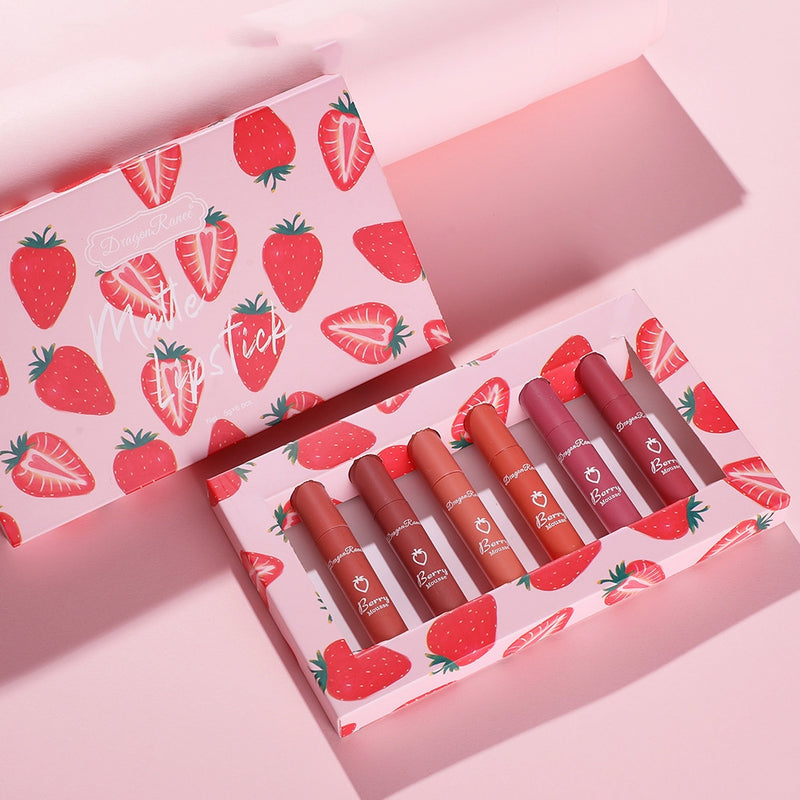 6 pcs of strawberry set lip gloss non-stick cup waterproof