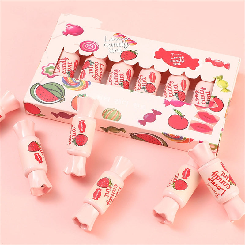 6pcs pink candy set moisturizing lip glaze set not easy to fall off color lip dye mirror