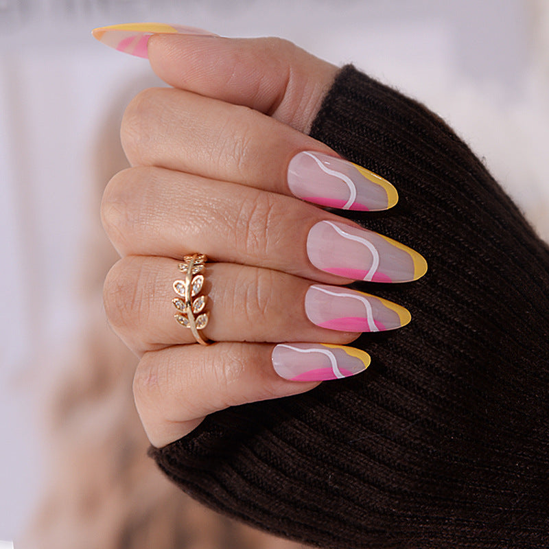 Almond pink&yellow line french