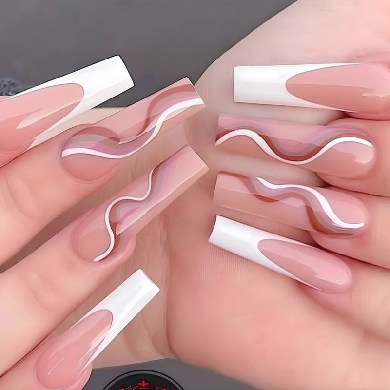 Coffin French pink white waves