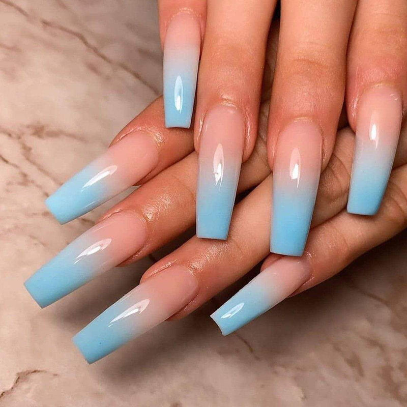 Short coffin baby blue gel nails | Blue acrylic nails, Gorgeous nails, Blue  gel nails
